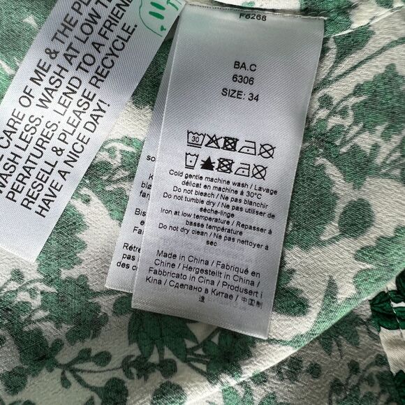 Ganni Green White Floral Wrap Dress Size 2 Hi-Lo Hem Romantic Boho Cottagecore - Picture 7 of 12